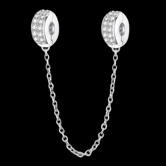 CHARM Jewelry - Platinum Plated S925 Clip-On Charm Bracelet Safety Chain - Pandora Style